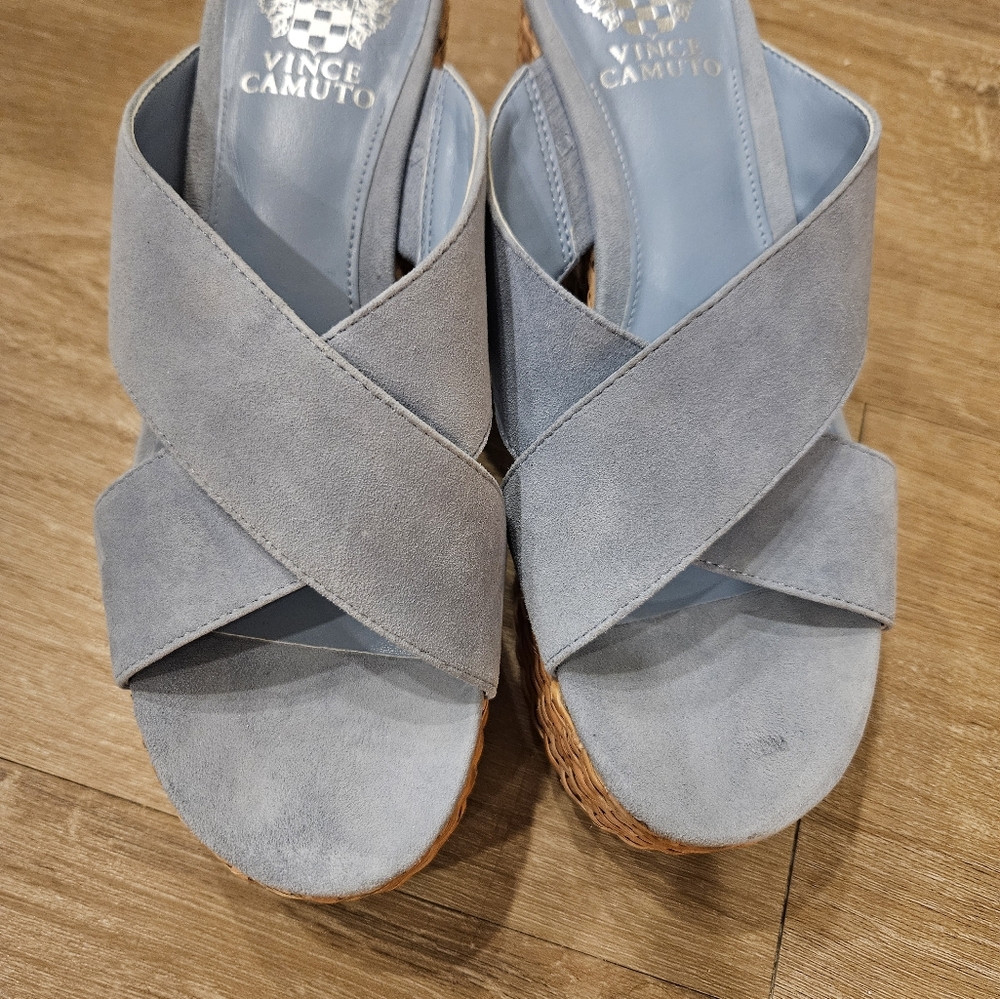 Vince Camuto Light Blue Suede Wedge Sandals - Picture 7 of 13